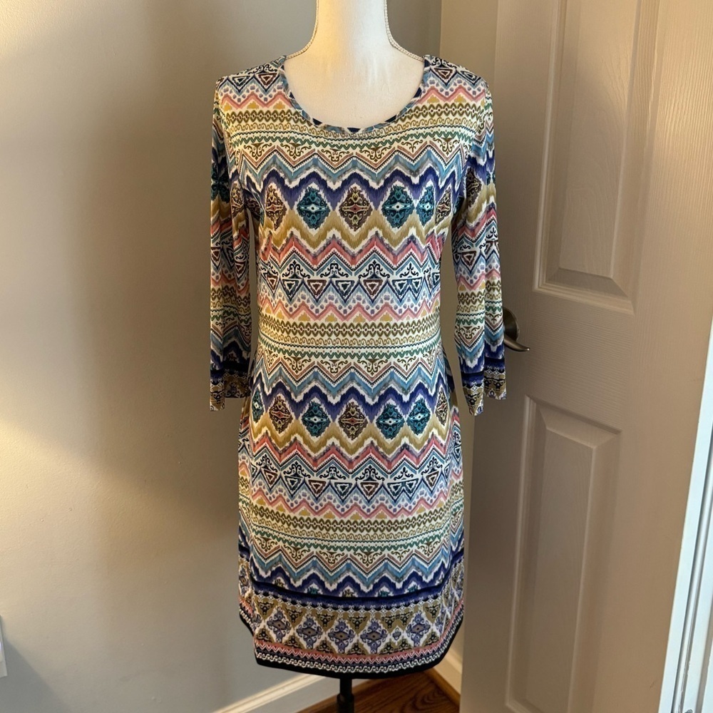 Jean Pierre Klifa of Paris print dress womens Medium pastel Midi